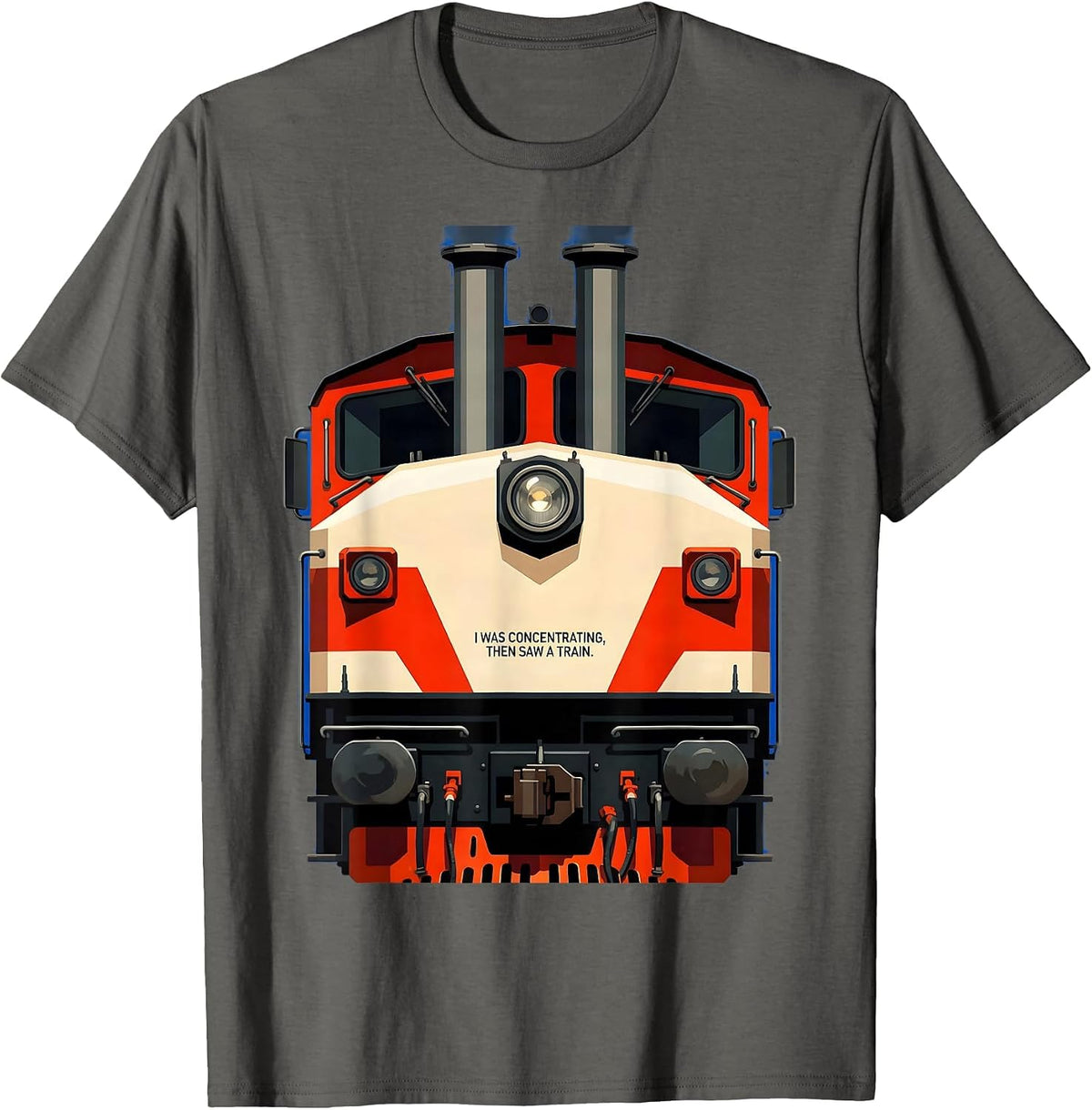 I Was Concentrating, Then Saw A Train Funny Train Enthusiast T-Shirt - Asphalt Grey