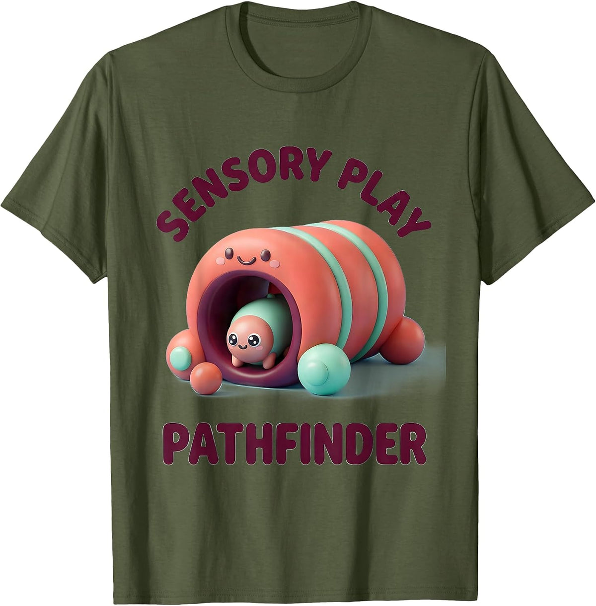 Men's Sensory Play Pathfinder Cute Kawaii Occupational Therapy T-Shirt - Olive Green