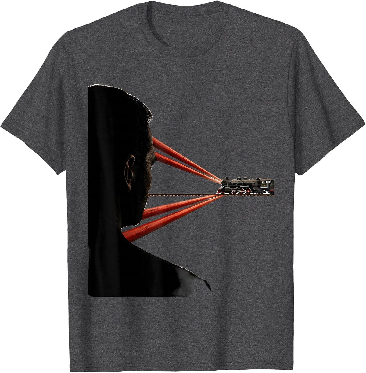 Brutalist Train Head Locomotive Enthusiast Humor T-Shirt - Dark Heather Grey