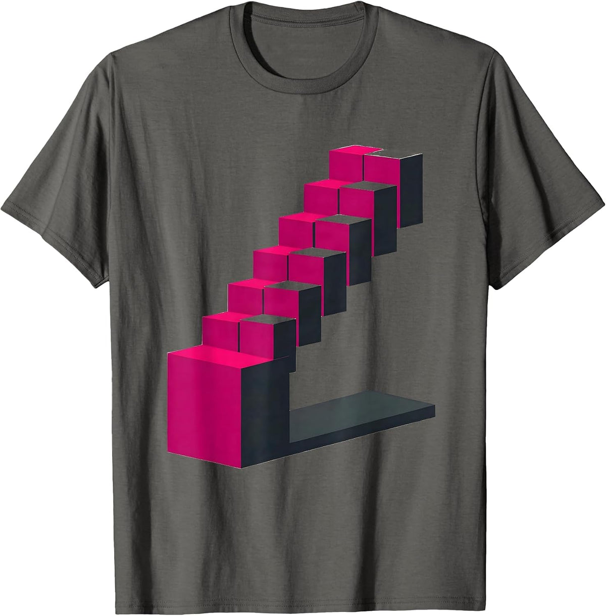 Men's Pink Tower Montessori Teacher Geometric Staircase Design T-Shirt - Asphalt Grey