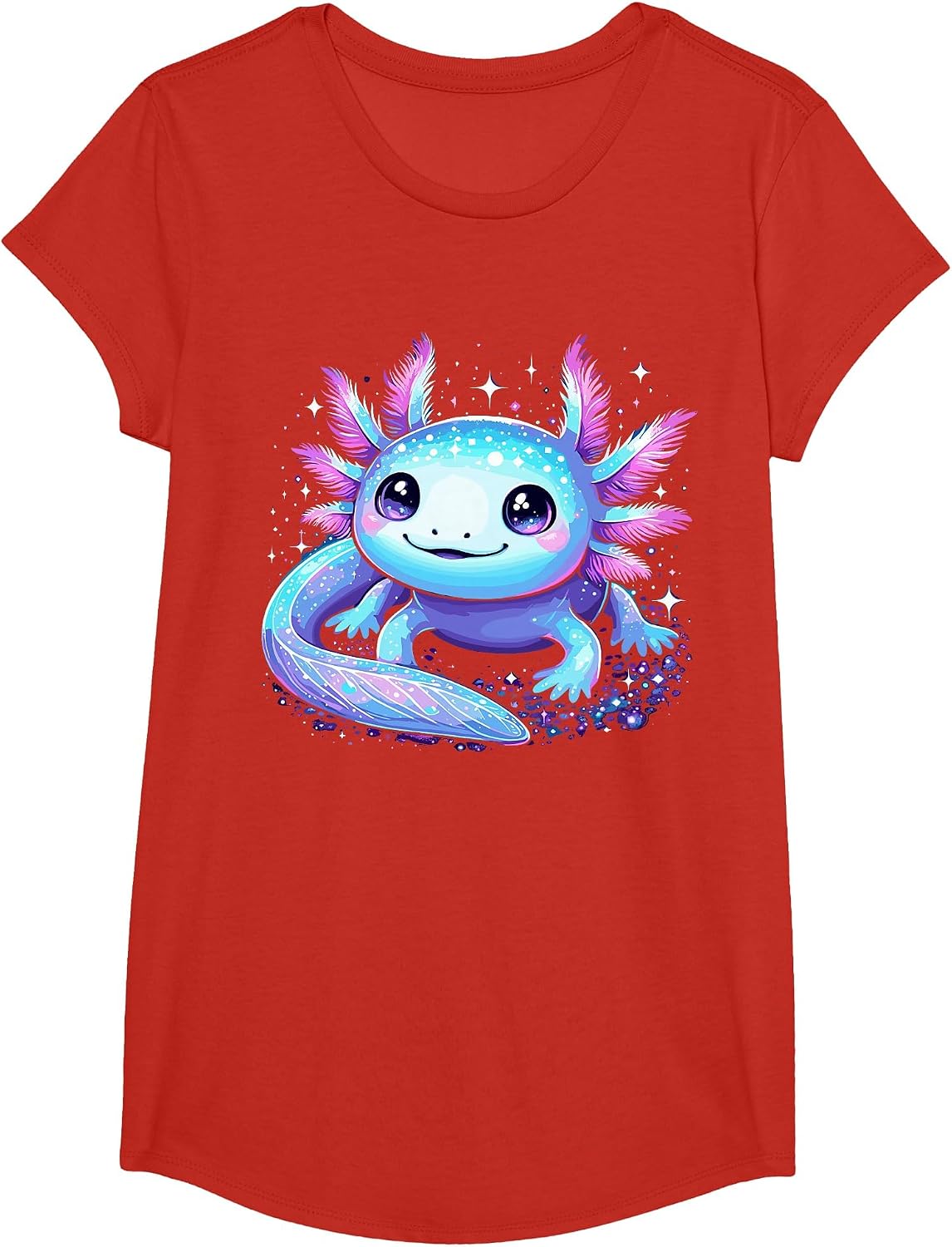 Cute Axolotl Galaxy Rainbow Colorful Axolotl T-Shirt - Girls Red
