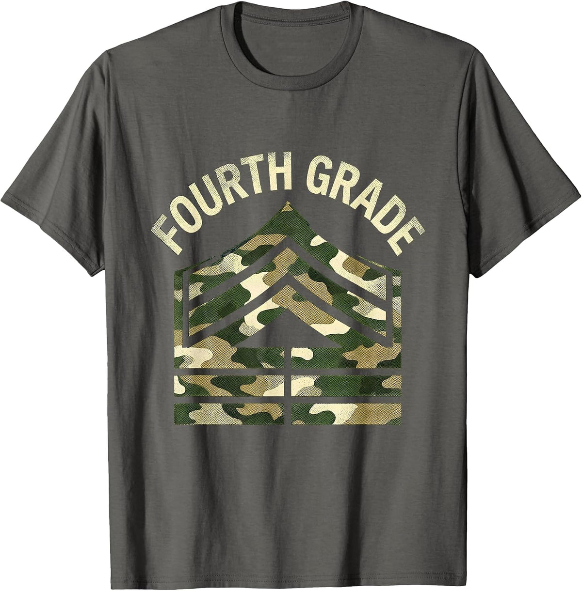 Fourth Grade Camo Back To School Boys Teacher T-Shirt - Asphalt Grey