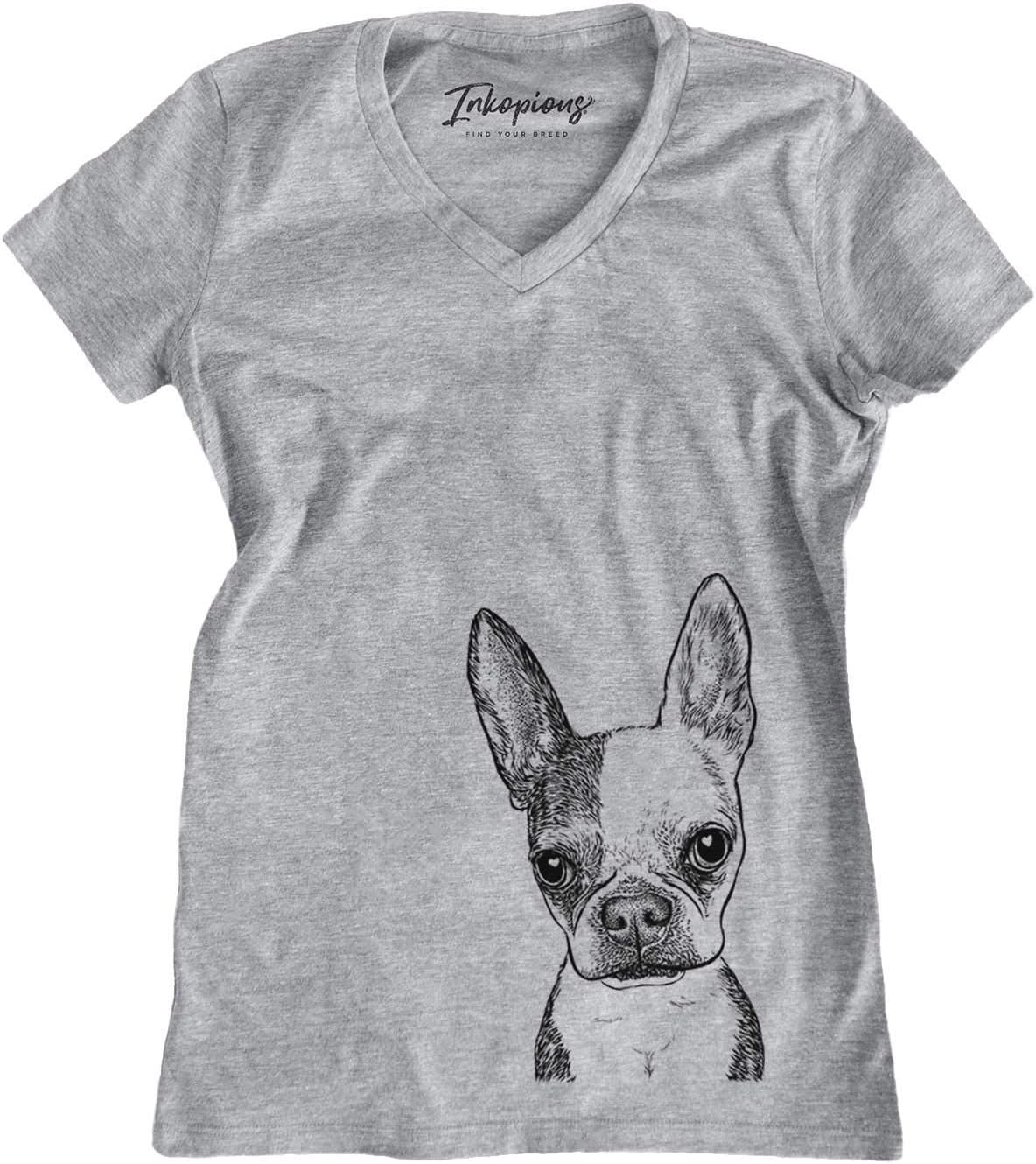 Bare Daisy the Boston Terrier Dog Triblend T-Shirt - Grey V-neck