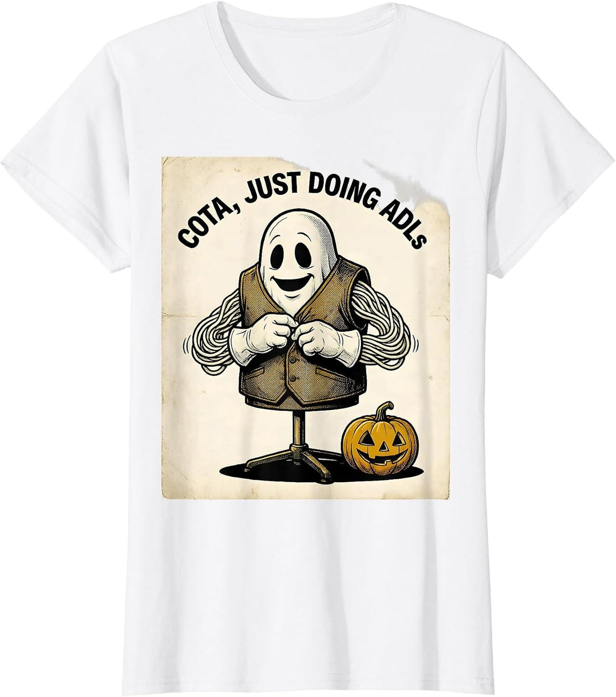 COTA Just Doing ADLs Retro Cartoon Ghost Physical Therapy T-Shirt - White