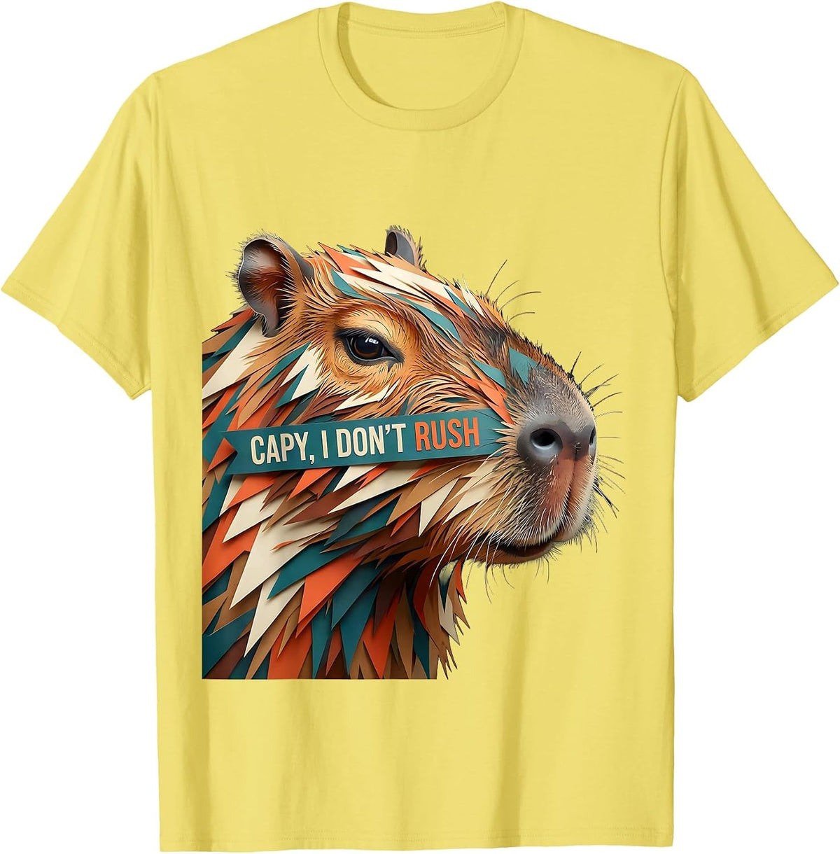 Men's Capy, I Don't Rush Funny Capybara Meme Gamer Humor T-Shirt - Lemon Yellow