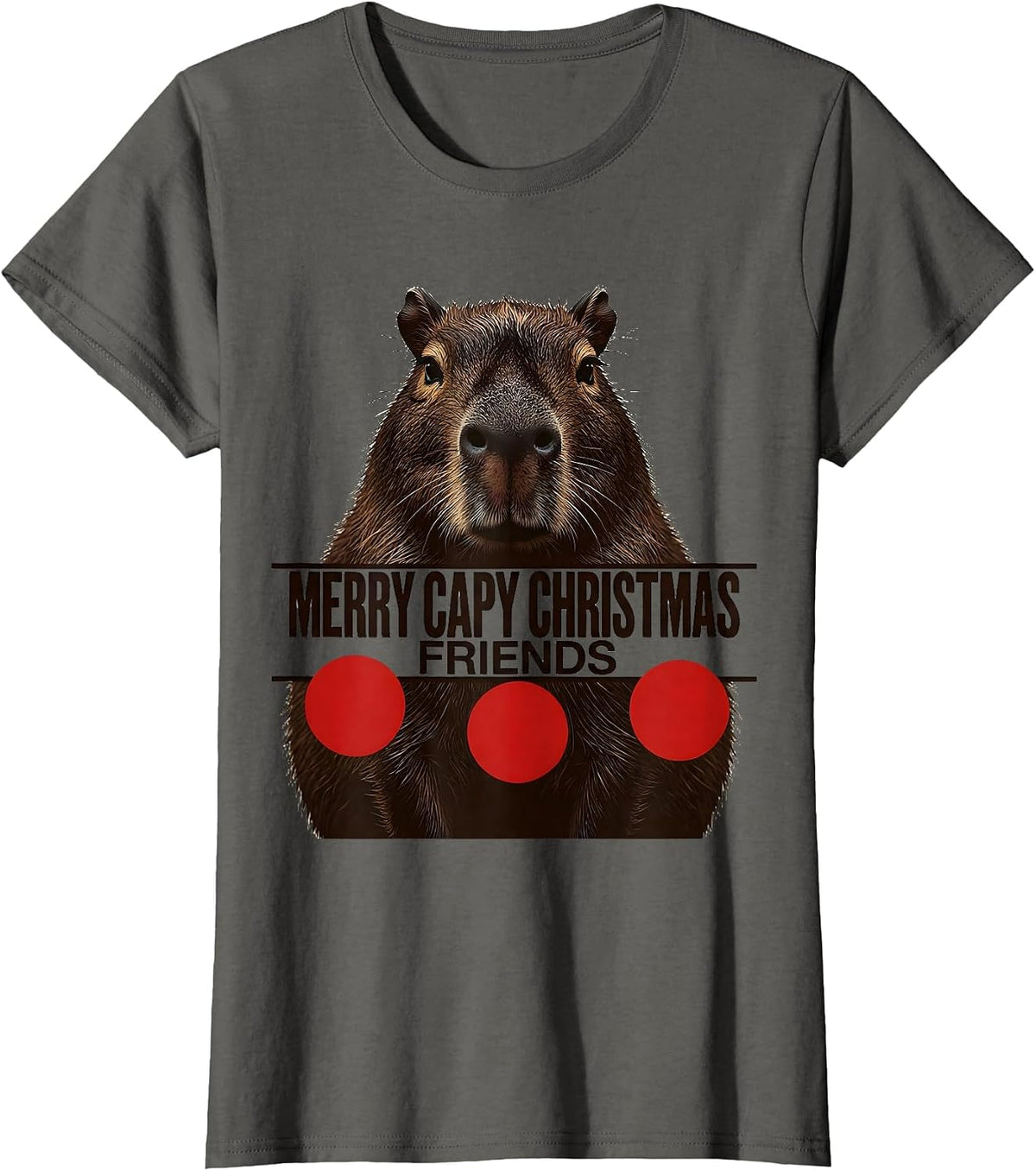 Women's Merry Capy Christmas, Friends Whimsical Capybara Family T-Shirt - Asphalt Grey