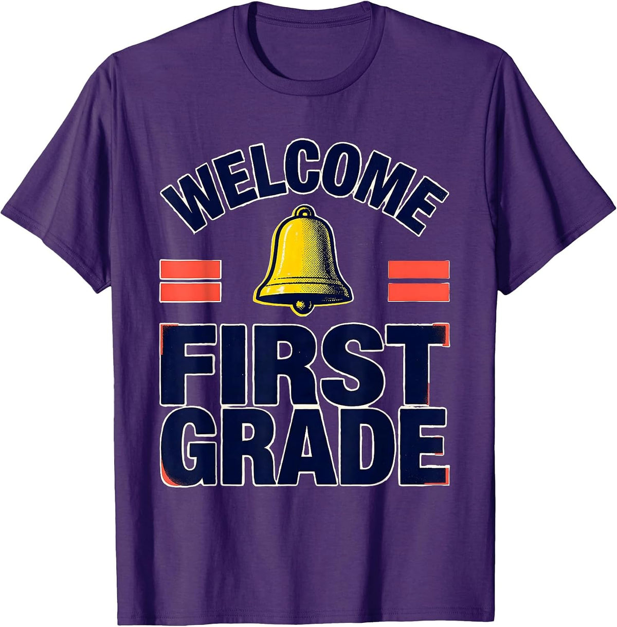 Men's Welcome, First Grade Screenprint Poster Back To School T-Shirt - Purple