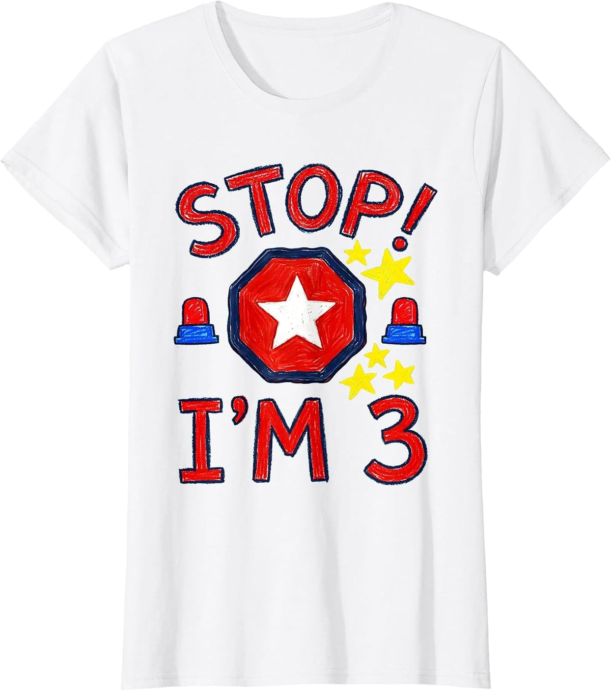 Stop! I'm 3 Naive Kidcore Future Police Officer Birthday T-Shirt - White
