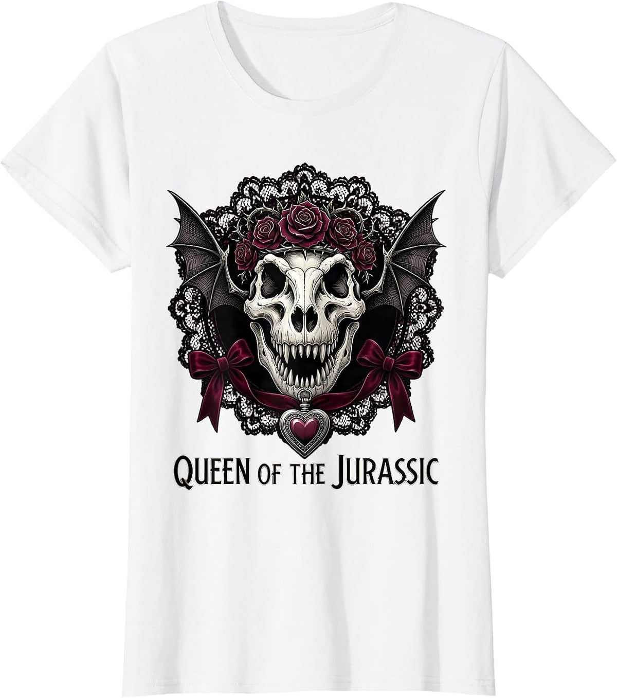 Queen of the Jurassic Bold Dinosaur Design T-Shirt - White