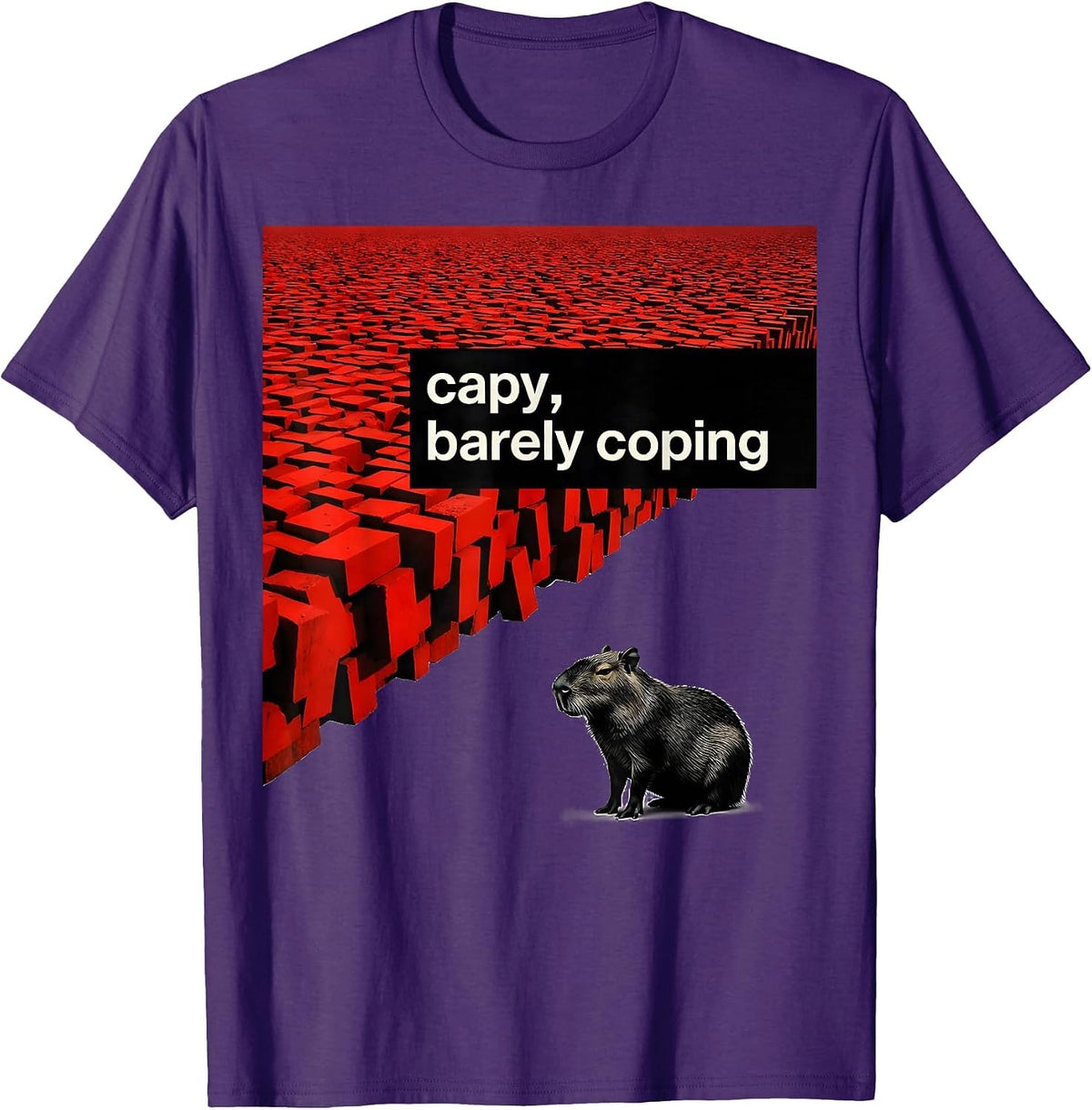 Men's capy barely coping Funny Capybara Meme Animal Humor T-Shirt - Purple