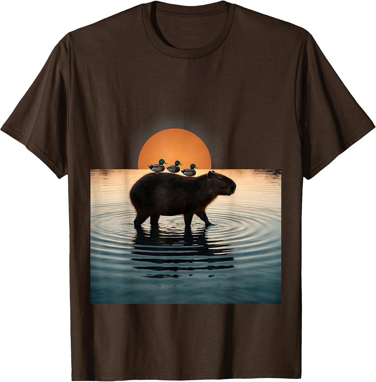 Capybara Duck Carrier Cute Animal Illustration T-Shirt - Brown