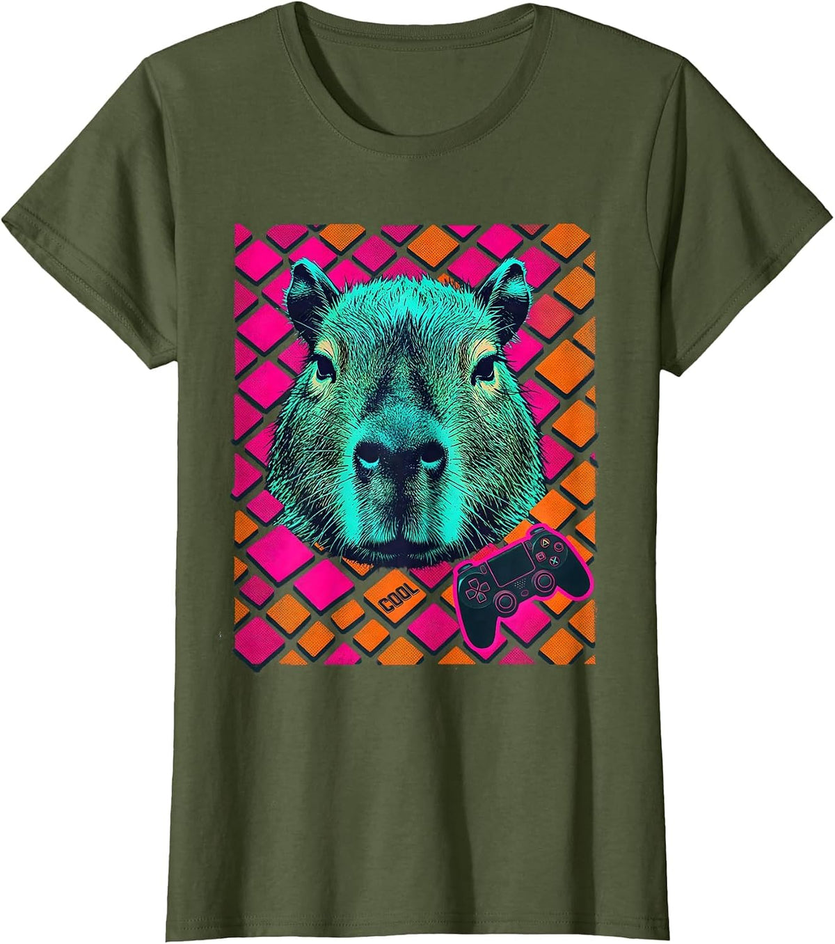 Women's cool Funny Capybara Gamer Meme Humor Video Games T-Shirt - Olive Green