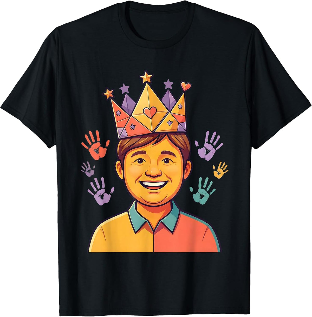 Men's Preschool Teacher Paper Crown Illustration T-Shirt - Black