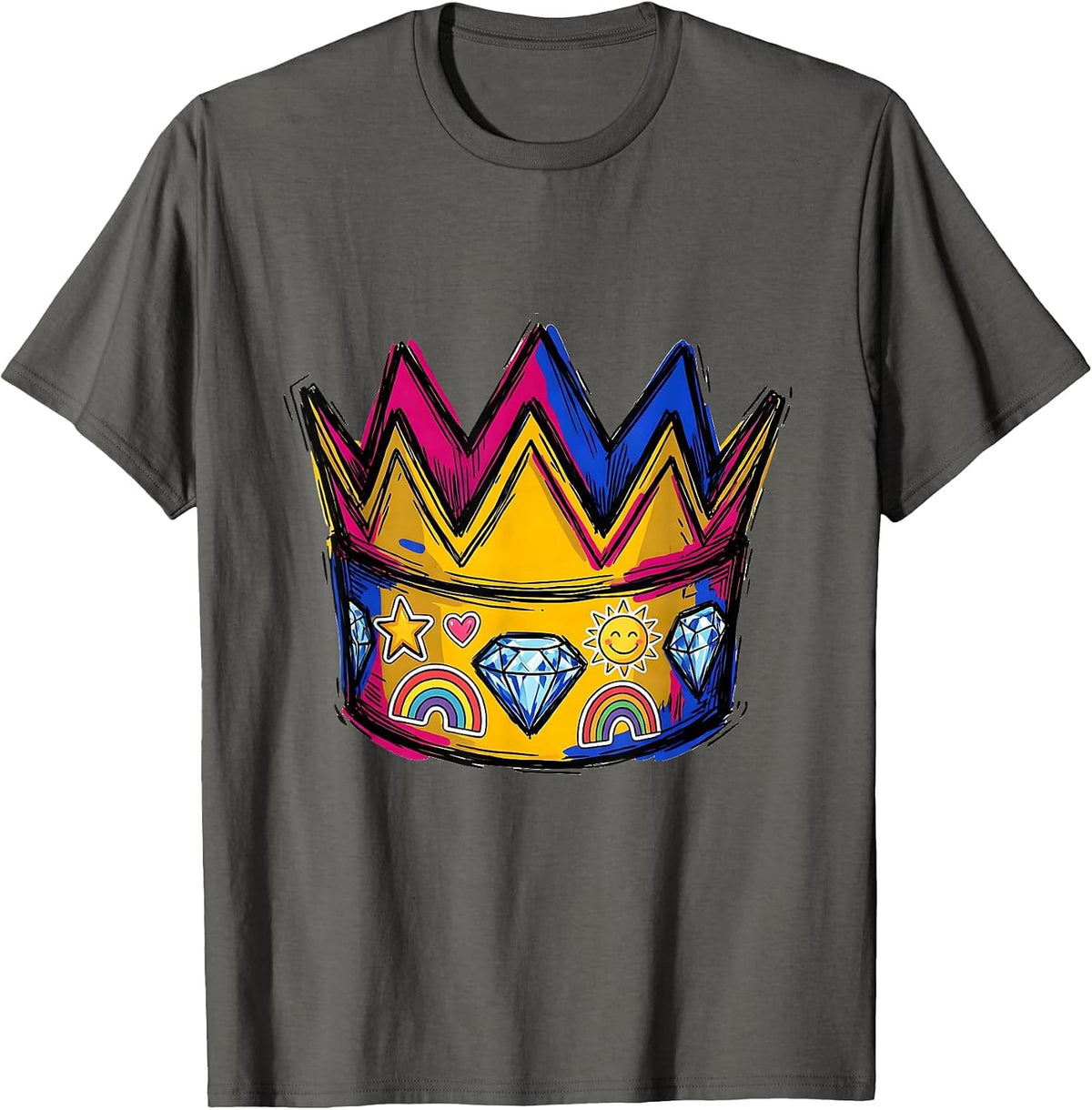 Preschool Teacher Paper Crown Stickers and Gems T-Shirt - Asphalt Grey
