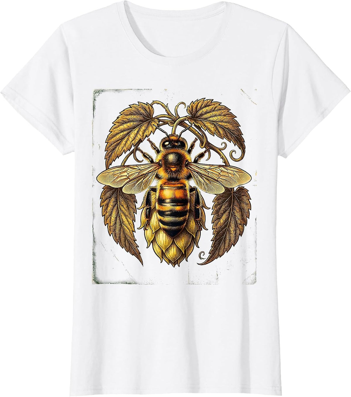 Bee Harvesting Hops Craft Beer Nature Art T-Shirt - White