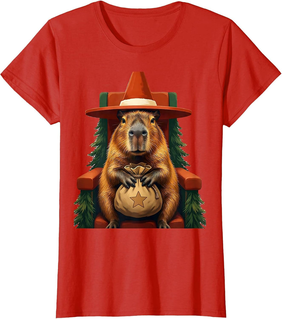 Capybara Santa Throne Christmas Fantasy Creature Humor T-Shirt - Red