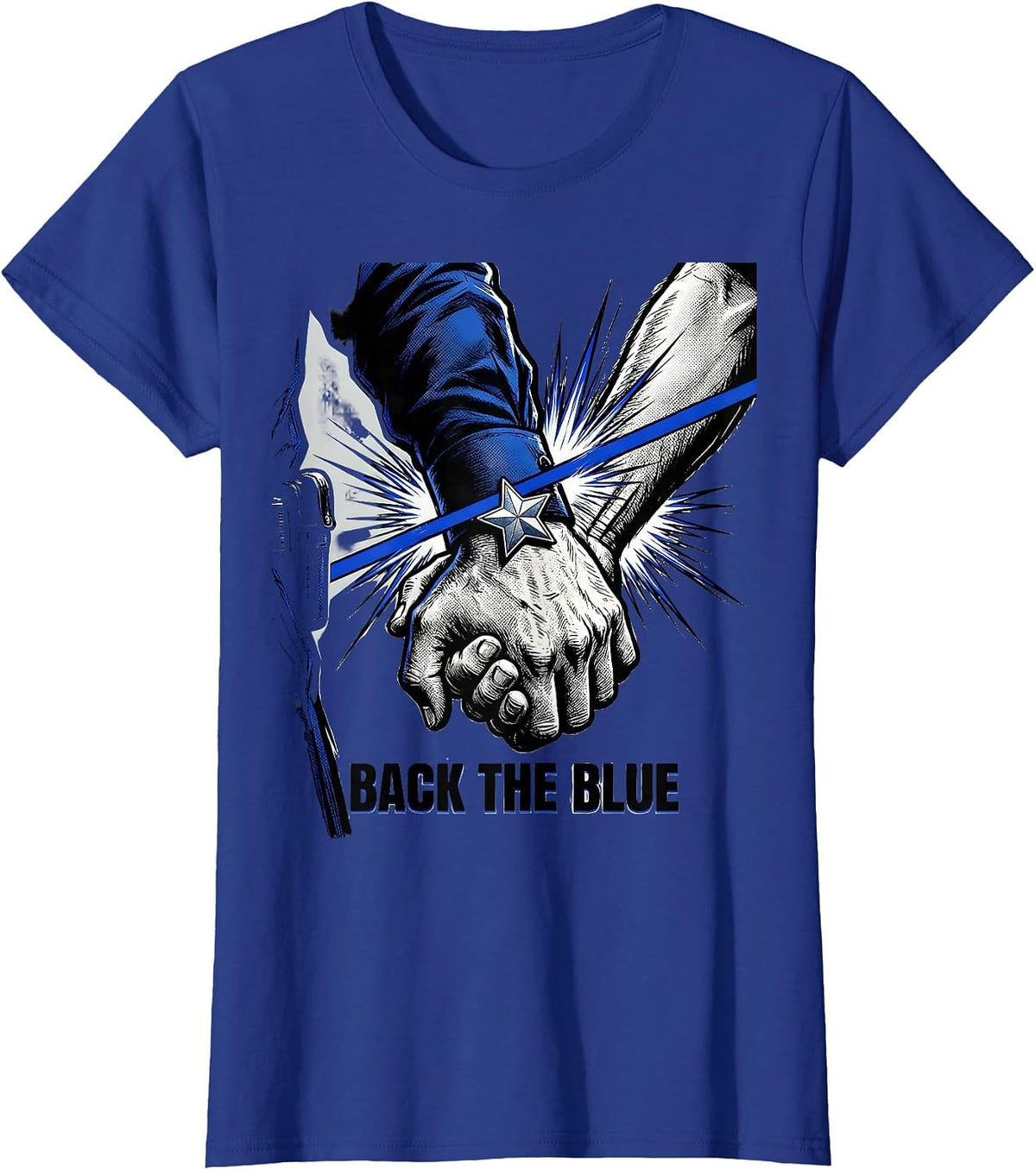 Women's Back The Blue Comic Book Thin Blue Line Police Support T-Shirt - Royal Blue