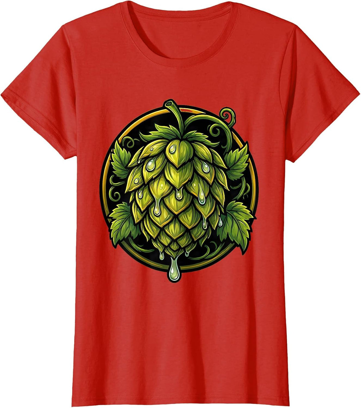 Women's Giant Hop Cone Dripping Dew Beer Graphic T-Shirt - Red