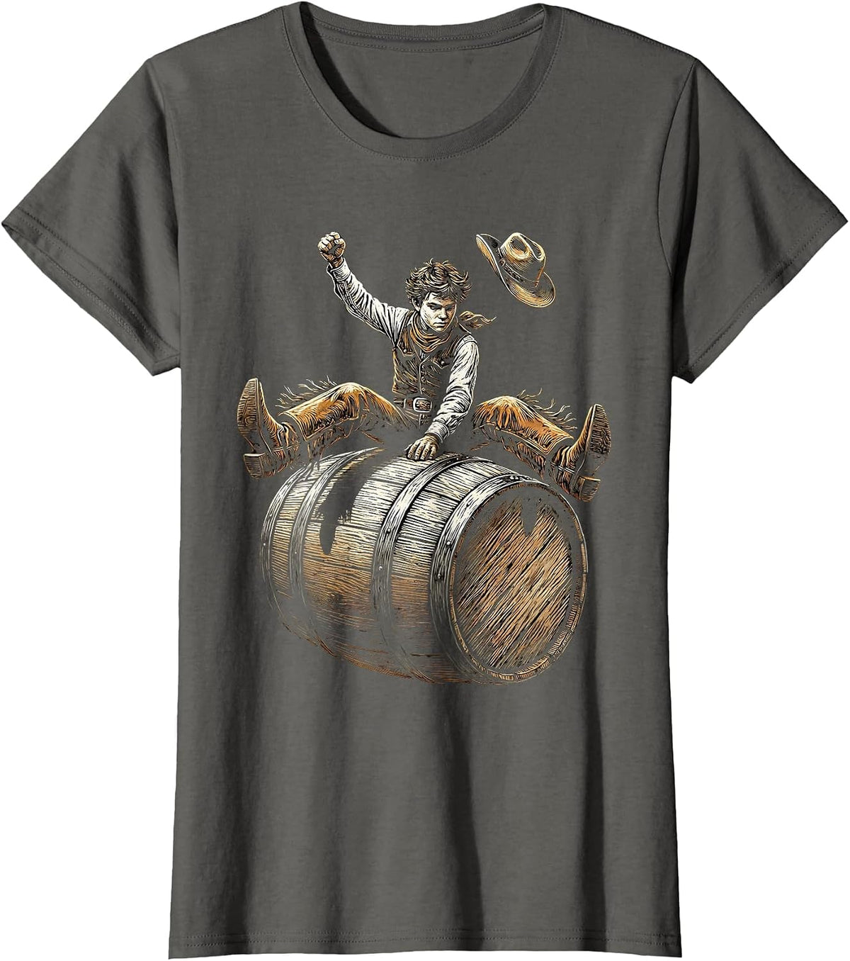 Women's Young Cowboy Barrel Racing Rodeo Graphic T-Shirt - Asphalt Grey