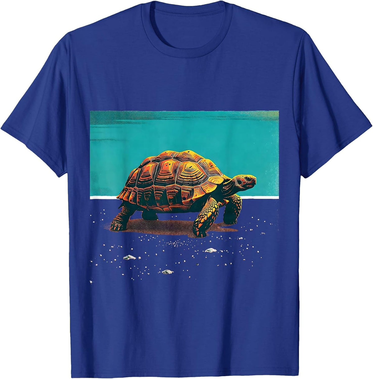 Off-Center Tortoise Risograph Beach Humor Animal Lover T-Shirt - Royal Blue