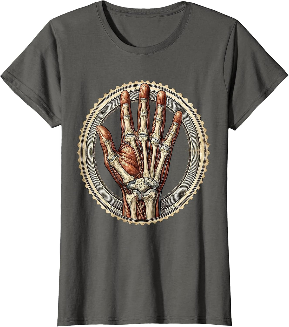 Women's Occupational Therapy Hand Anatomy Illustration T-Shirt - Asphalt Grey