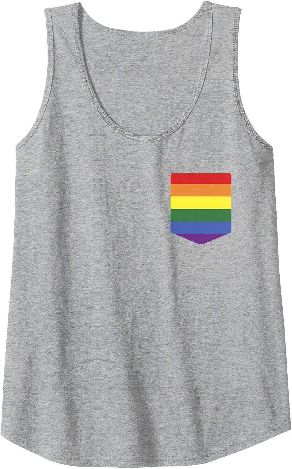 Pocket Rainbow Flag Print Retro Gay LGBT Pride Month Support Tank Top - Heather Grey