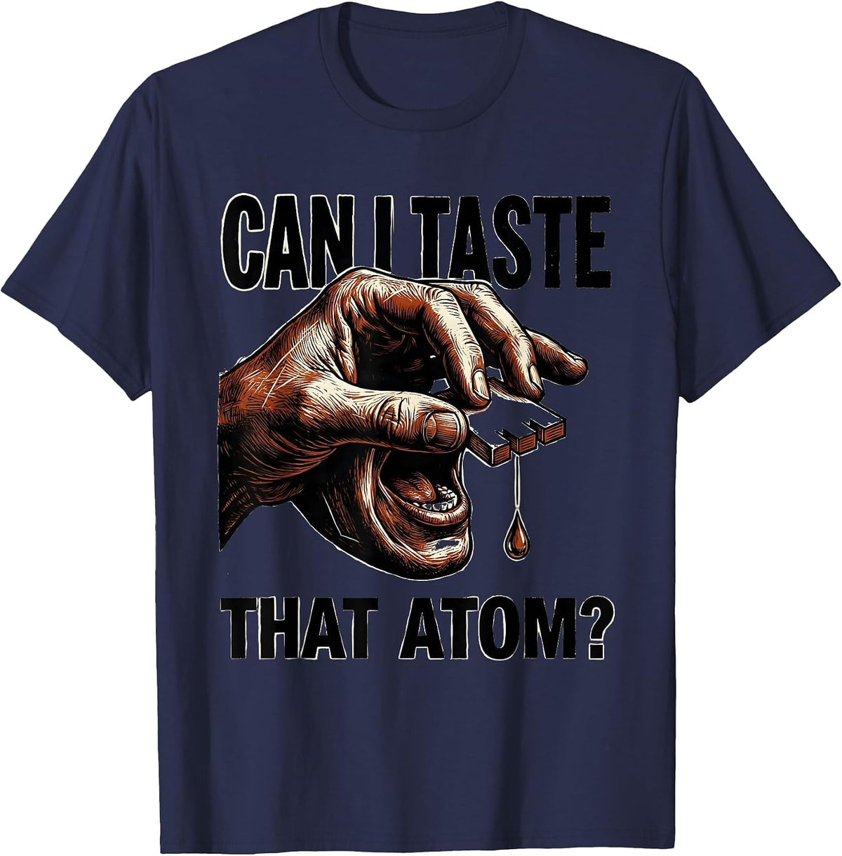 Men's Can I Taste That Atom Funny Periodic Table Science Teacher T-Shirt - Navy Blue