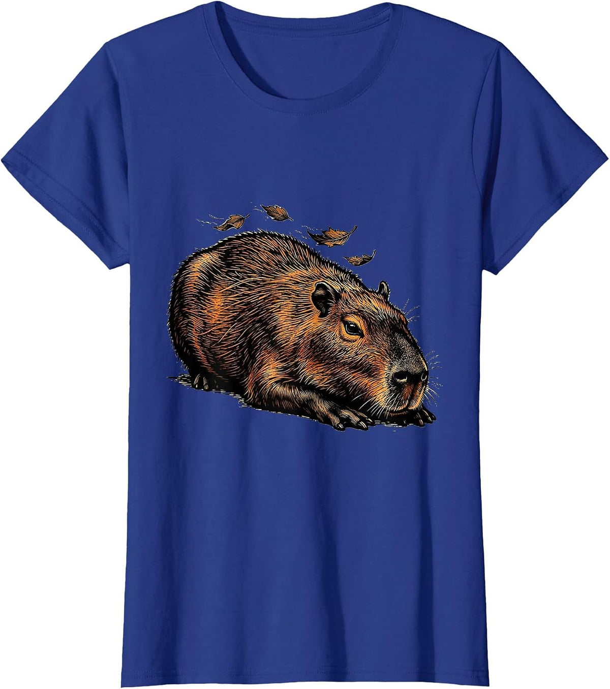 Women's Capybara Linocut Animal Humor Meme T-Shirt - Royal Blue