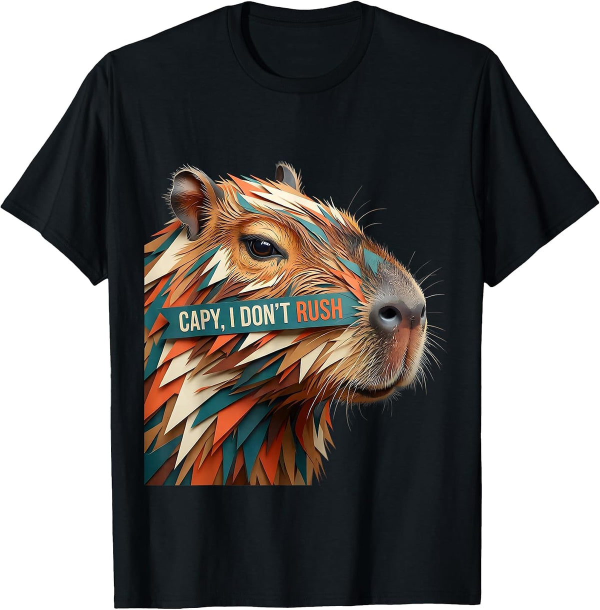 Men's Capy, I Don't Rush Funny Capybara Meme Gamer Humor T-Shirt - Black