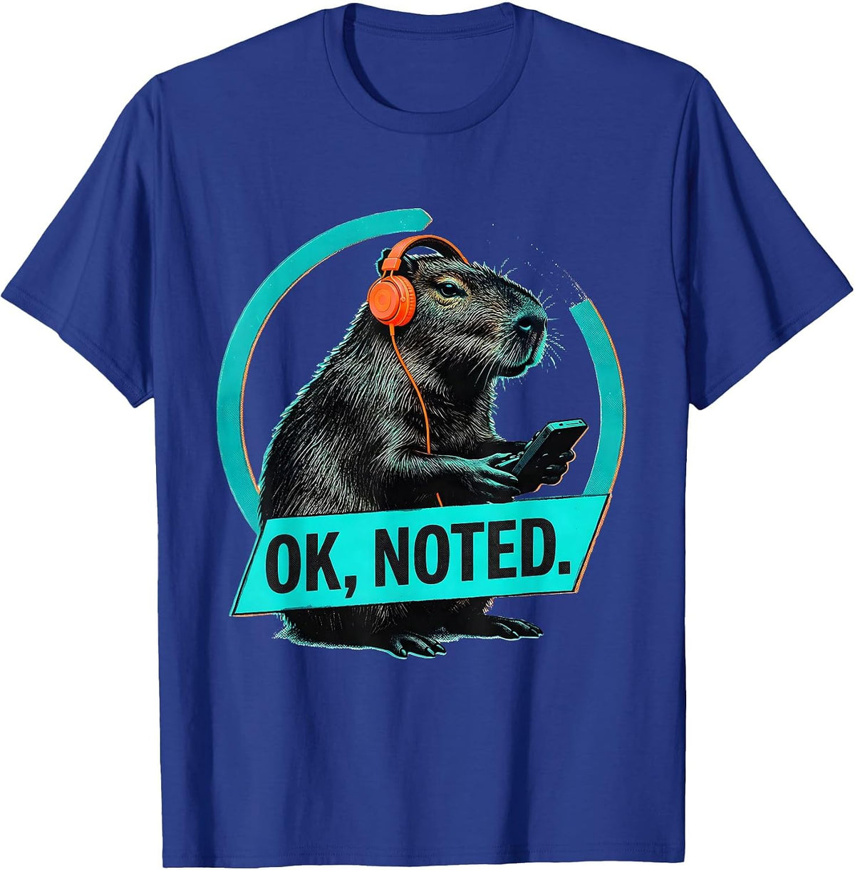 OK, NOTED Risograph Capybara Gamer Meme Humor T-Shirt - Royal Blue