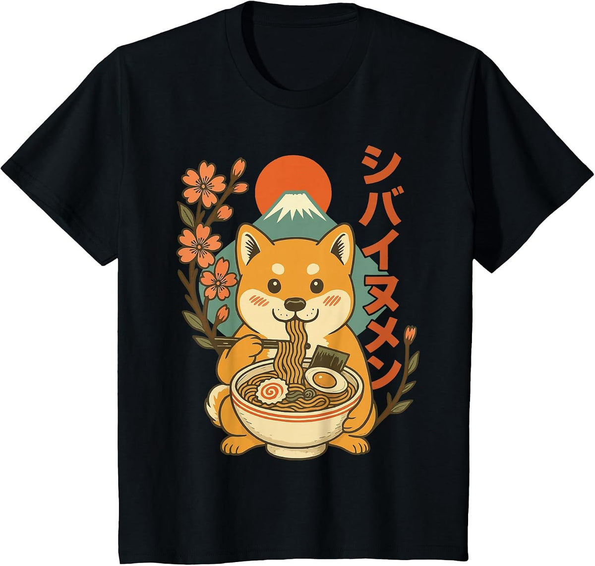 Anime Shiba Inu Eating Ramen Japanese Ramen Japan T-Shirt - Black