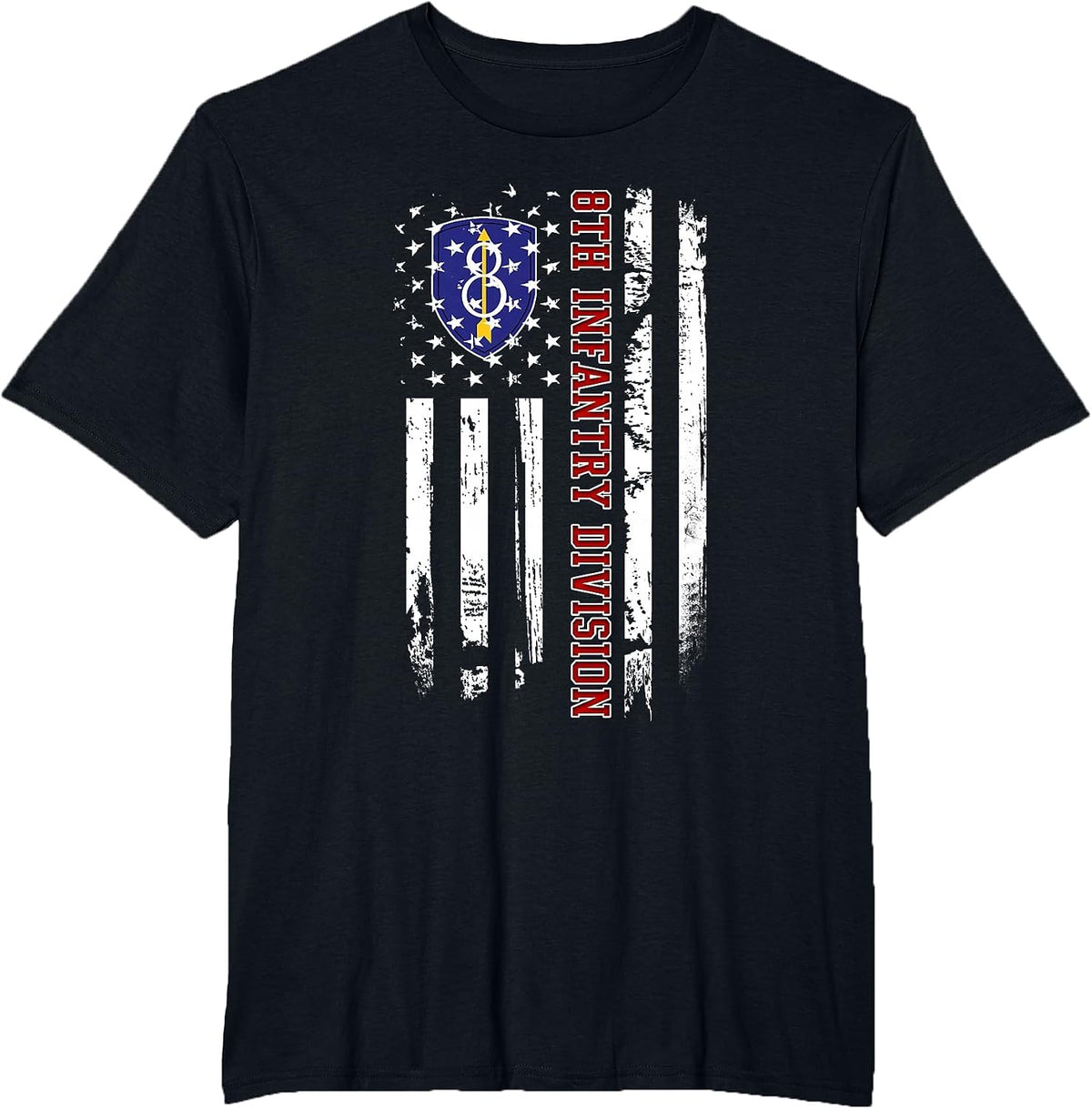 8th Infantry Division Veteran USA Flag Veterans Day Xmas T-Shirt - Black