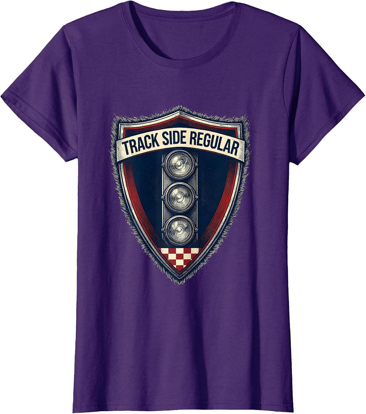 Women's Track Side Regular Patriotic Racing Fan Checkered Flag T-Shirt - Purple