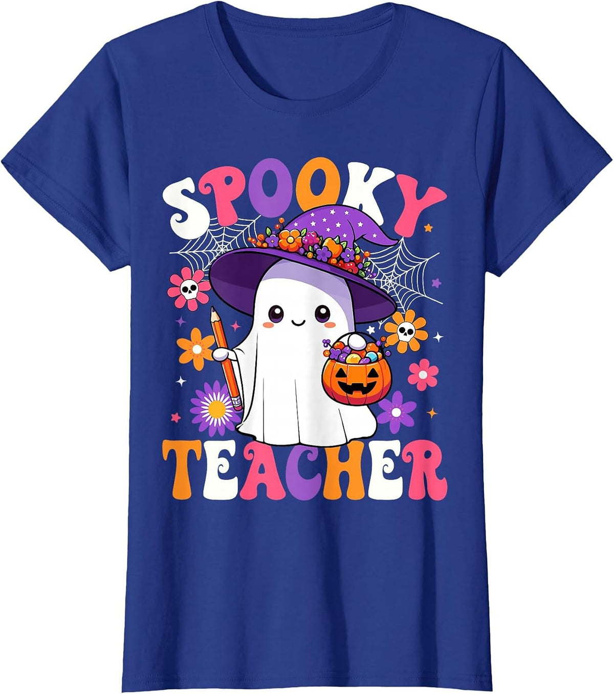 Spooky Teacher Halloween Cute Halloween Teacher Ghost T-Shirt - Royal Blue
