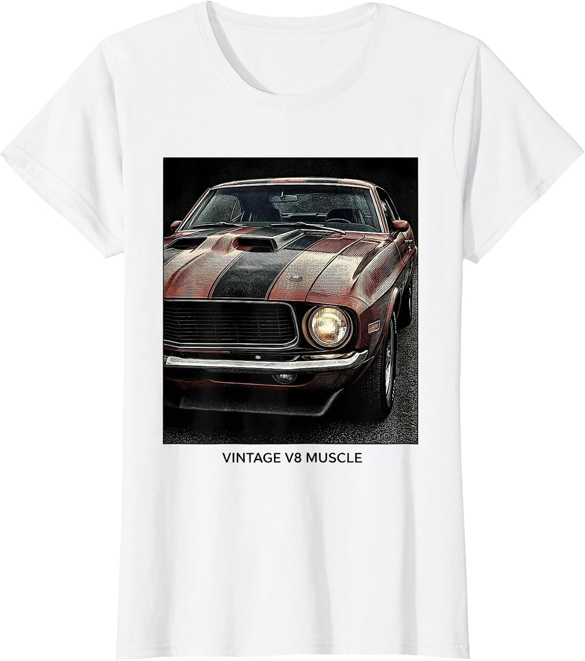 Women's Vintage V8 Muscle Classic Muscle Car Patriotic Enthusiast T-Shirt - White