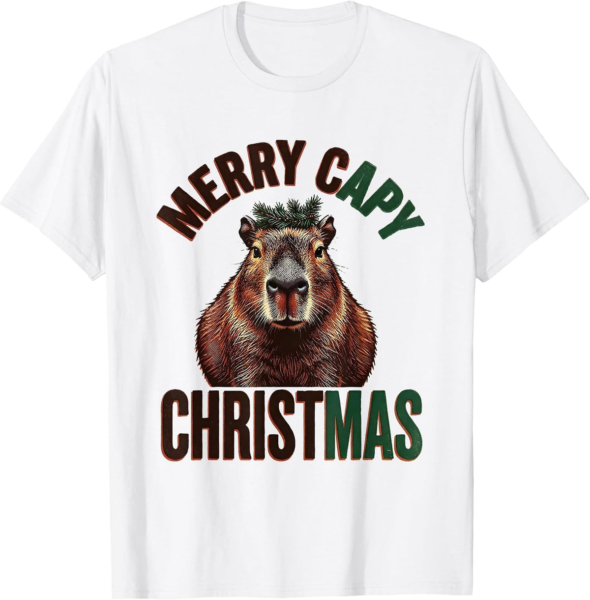Men's Merry Capy Christmas Funny Capybara Animal Lover Holiday T-Shirt - White