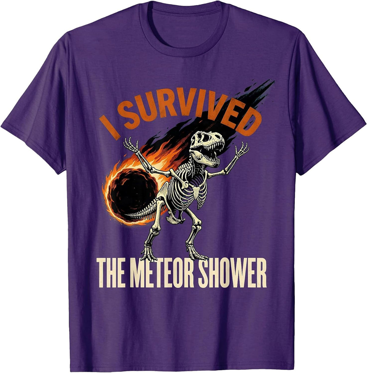 I Survived The Meteor Shower Dinosaur Design T-Shirt - Purple