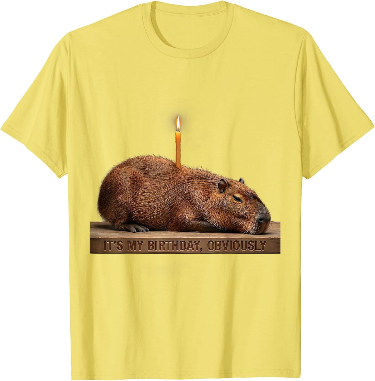 Men's It's My Birthday, Obviously Kawaii Capybara Birthday To Me T-Shirt - Lemon Yellow
