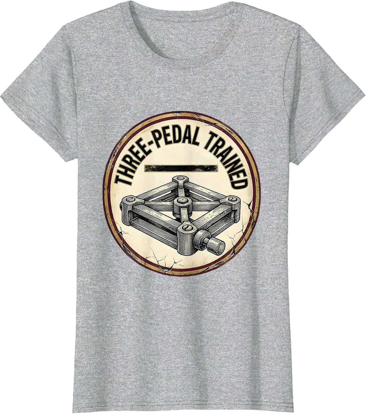 Women's Three-Pedal Trained Distressed Manual Transmission Car Guy T-Shirt - Heather Grey