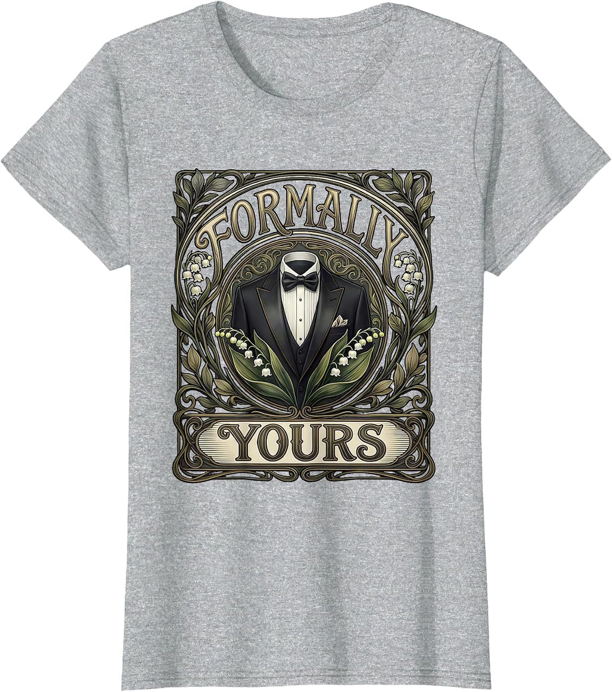 Formally Yours Tuxedo Graphic Design T-Shirt - Heather Grey
