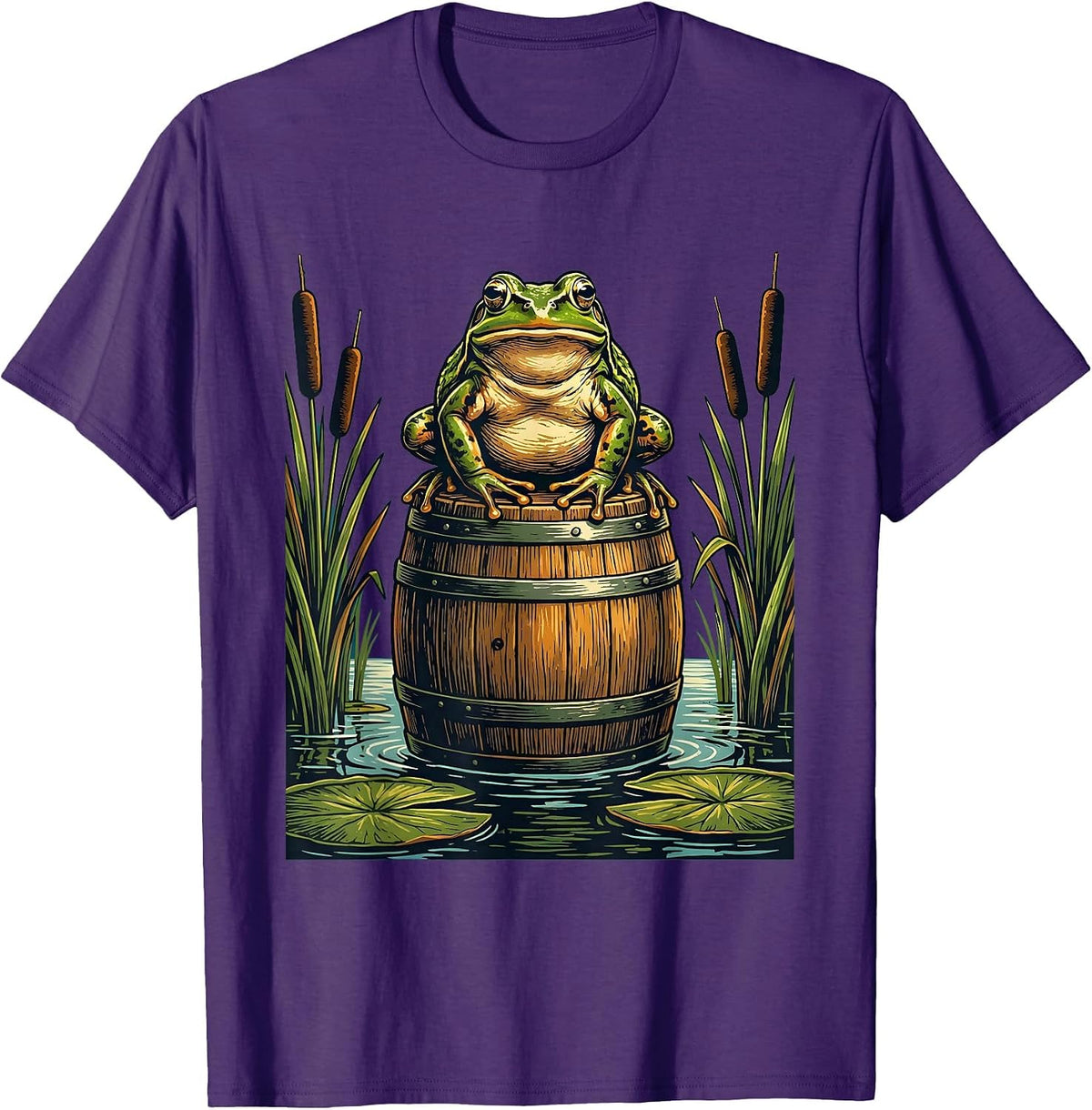 Frog on a Keg Swamp Beer Illustration T-Shirt - Purple