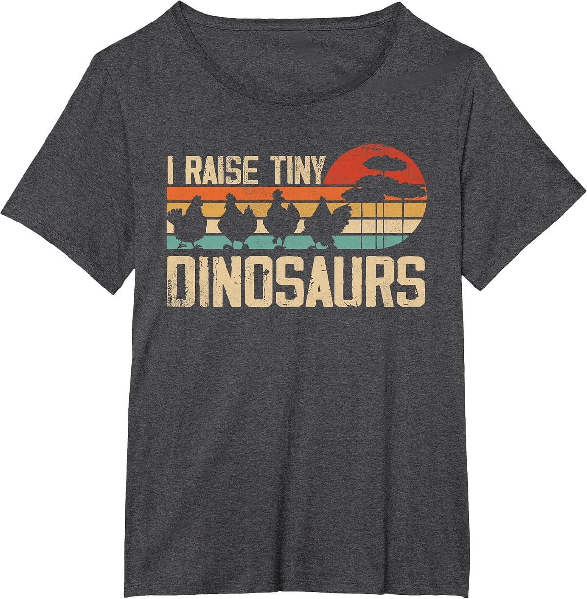 I Raise Tiny Dinosaurs Tees Retro Chicken Silhouette T-Shirt - Dark Heather Grey