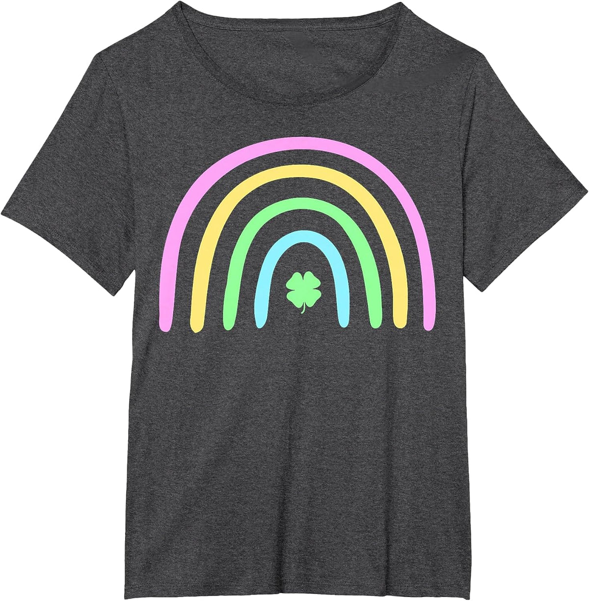 Green Four Leaf Clover Rainbow St Patrick's Day T-Shirt - Dark Heather Grey