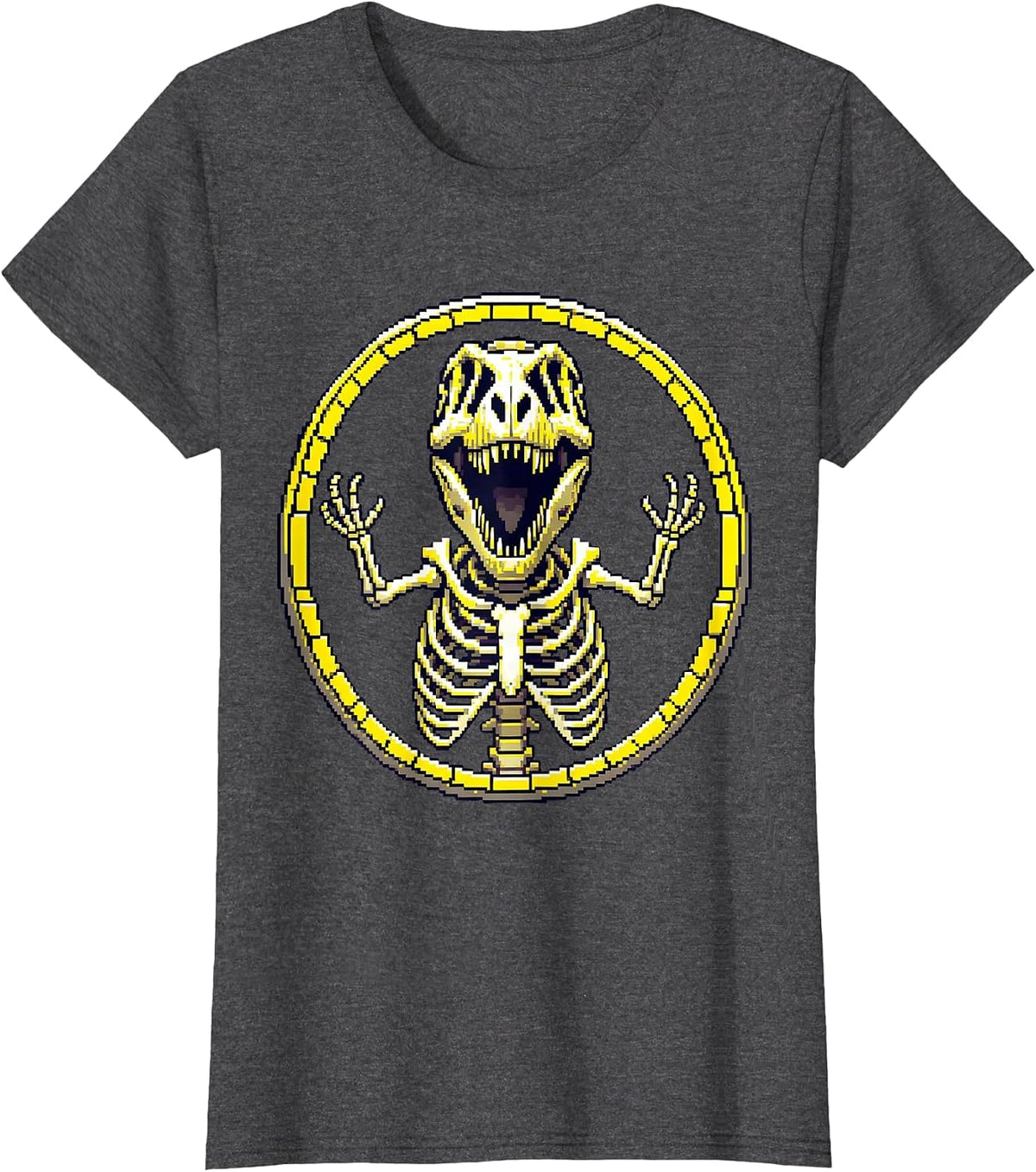 Women's T-Rex Skeleton Mid-Roar Dinosaur Graphic T-Shirt - Dark Heather Grey