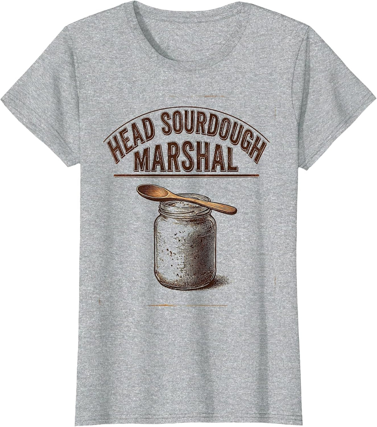 Women's Head Sourdough Marshal Vintage Baker Bread-Pun Humor T-Shirt - Heather Grey