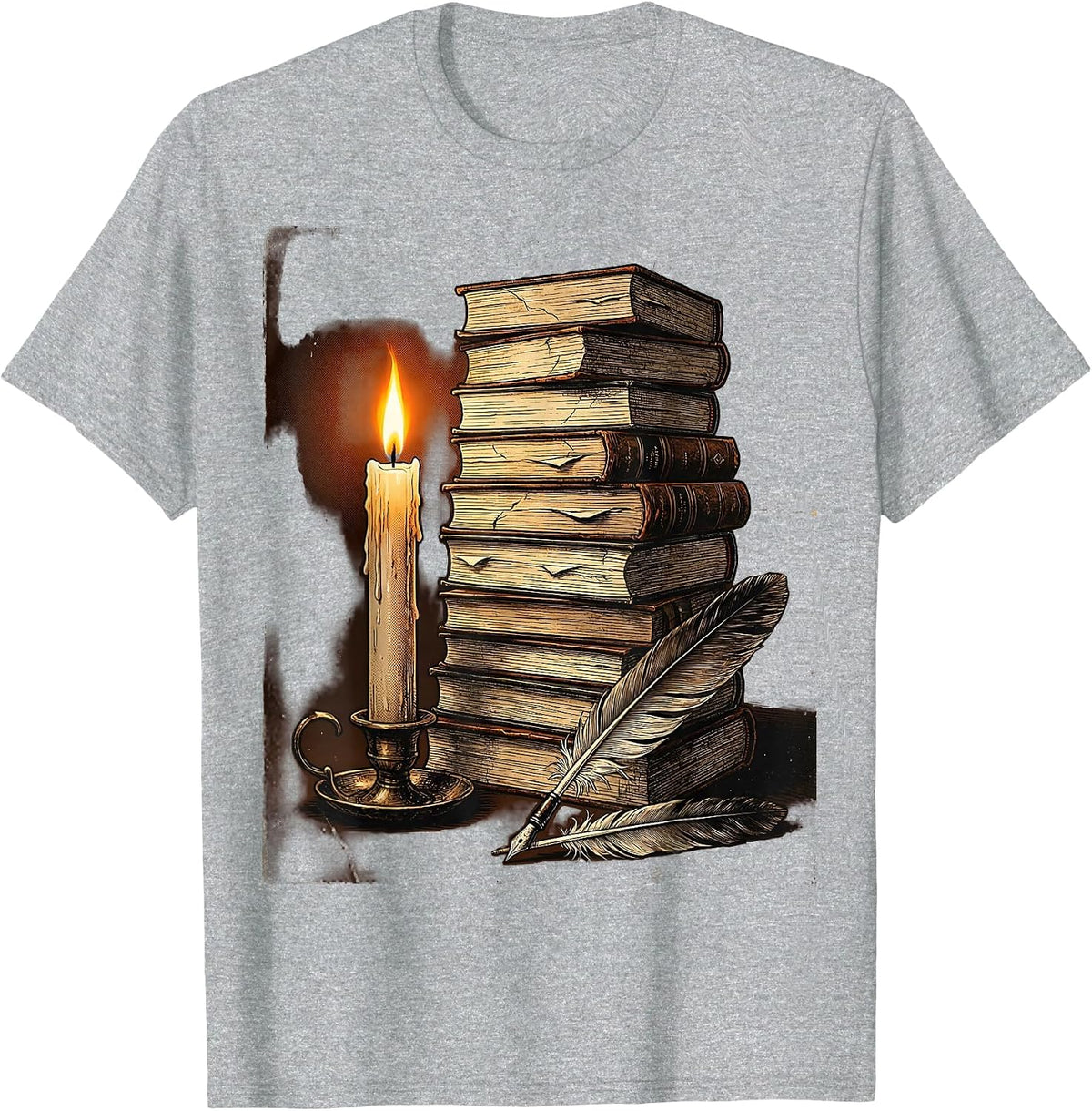 Men's English Teacher Late Night Reading Candle Design T-Shirt - Heather Grey