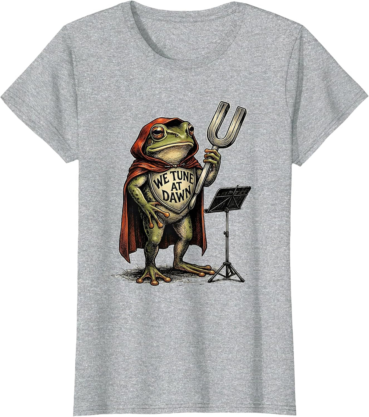 We Tune At Dawn Bold Frog Teacher Back To School Humor T-Shirt - Heather Grey