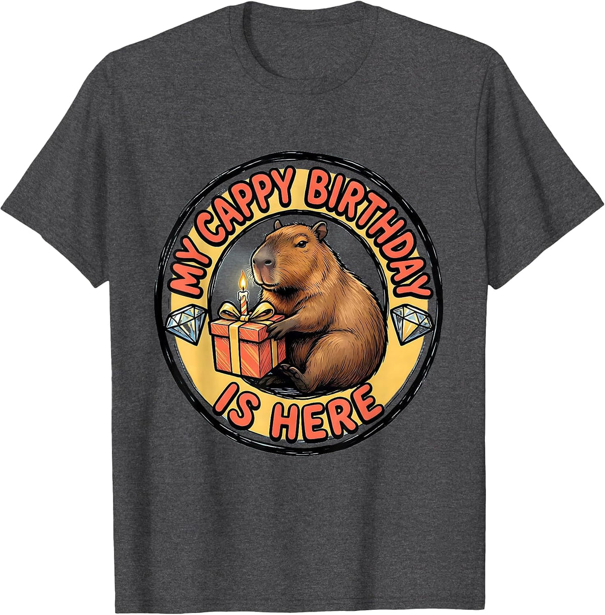 Men's My Cappy Birthday Is Here Cute Kawaii Capybara Birthday Girl T-Shirt - Dark Heather Grey