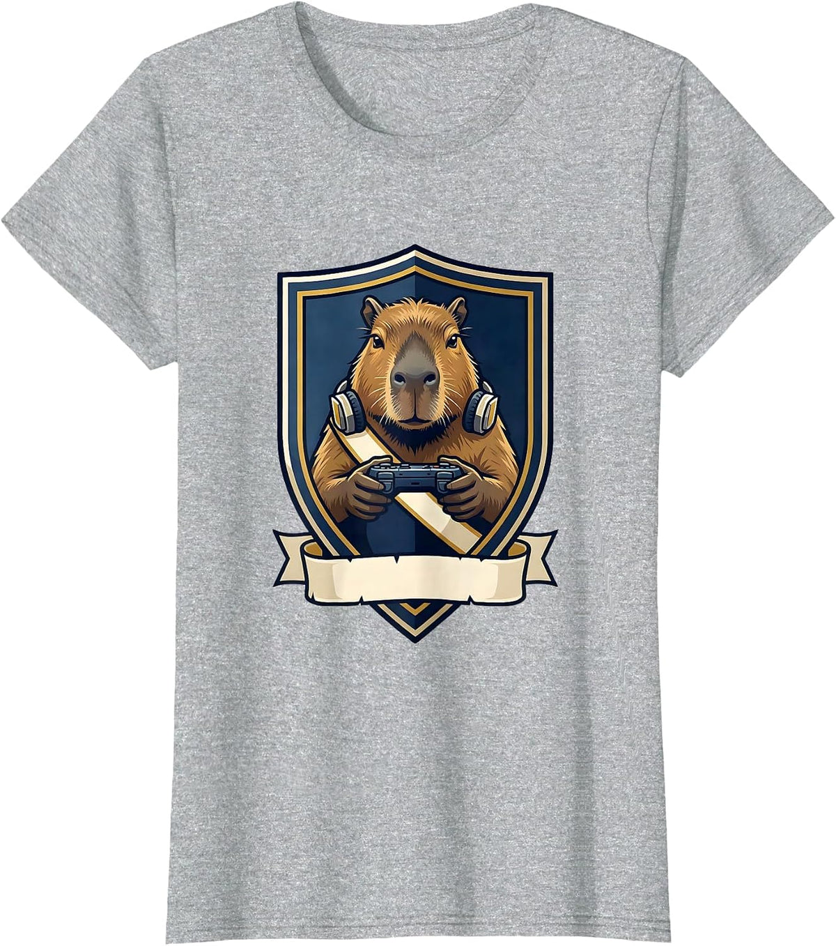 Women's Capybara Gamer Emblem Bruh Meme Humor T-Shirt - Heather Grey