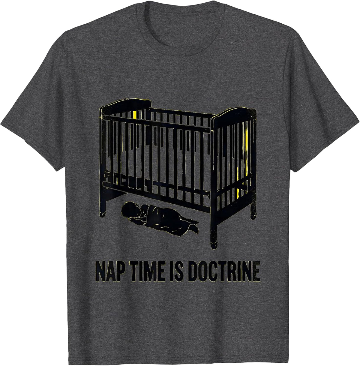 Men's Nap Time Is Doctrine Stencil Graphic Childcare Teacher T-Shirt - Dark Heather Grey